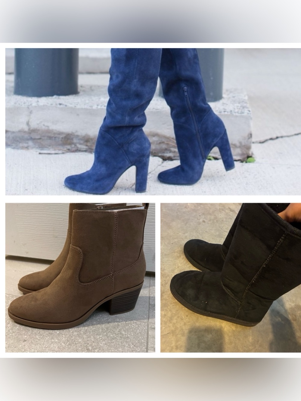 Set of 3 ALDO Blue Suede, old navy boots and Carlin London black long boots